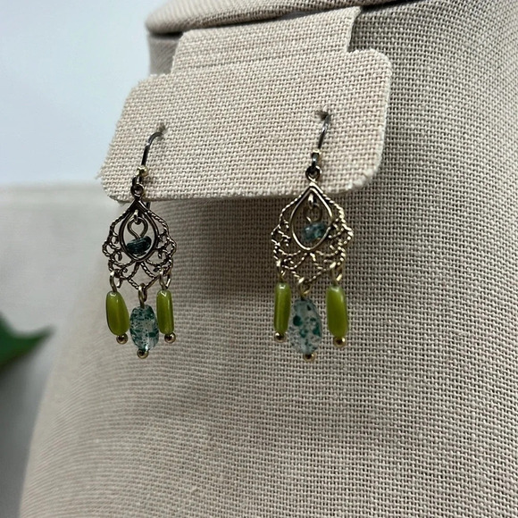Liz Claiborne Vintage Chandelier Earrings 💚 Elegant Filigree Design - Picture 4 of 8